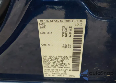 2019 Nissan Altima S from USA, damaged, VIN 1N4BL4BV7KC151716